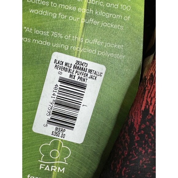 FARM Rio Black Wild Bananas Metallic Reversible puffer Jacket Belt Size L NWT - Picture 13 of 13